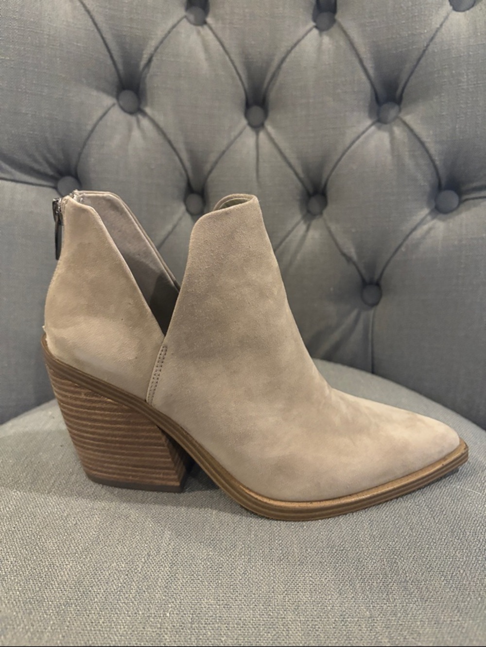 Vince Camuto Taupe Suede Cutout Ankle Booties